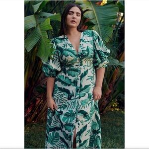 Johanna Ortiz x H&M NWT Linen Blend Tropical Leaf Maxi Dress M